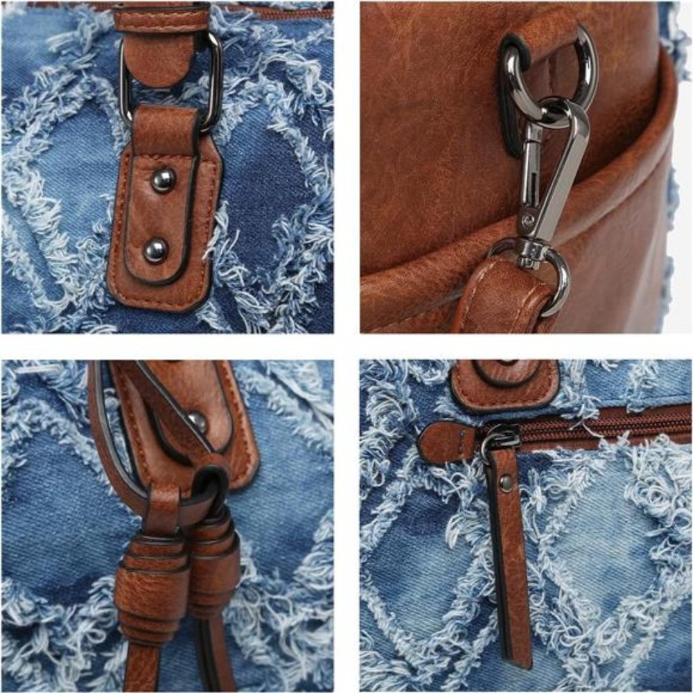 THE DENIM COLLECTION BY JACQUITA Vegan Leather Barrel Large Satchel Handbag - Picture 6 of 17
